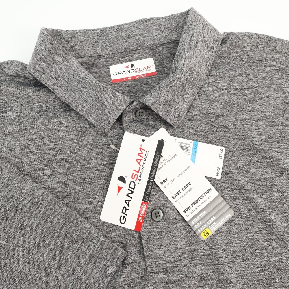 Grand Slam Performance XL Heather Gray Sun Protection Golf Polo Shirt‎ NEW $55